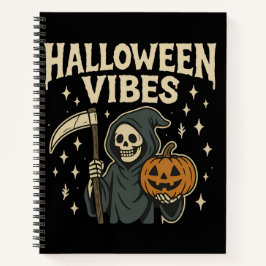 Halloween Vibes Sensenmann - Black Spiral Notebook Notizblock