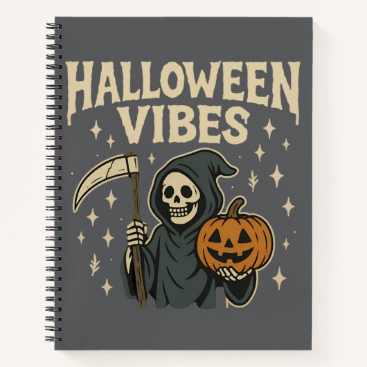 Halloween Vibes Sensenmann - Graues SpiralNotebook Notizblock (Vorderseite)