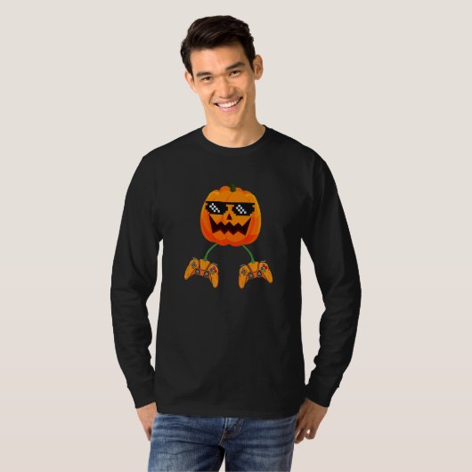 Halloween Video Game Controller With Pumpkin Face T-Shirt (Vorne ganz)