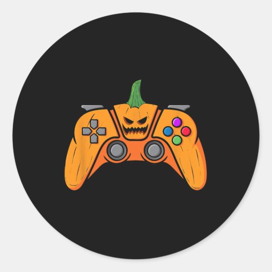 Halloween Videospielcontroller mit Kürbisgesicht Runder Aufkleber (Vorderseite)