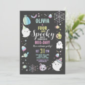 Halloween VIER Geburtstagsmädchen Party Geister Einladung (Stehend Vorderseite)