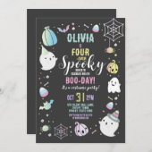 Halloween VIER Geburtstagsmädchen Party Geister Einladung (Vorne/Hinten)