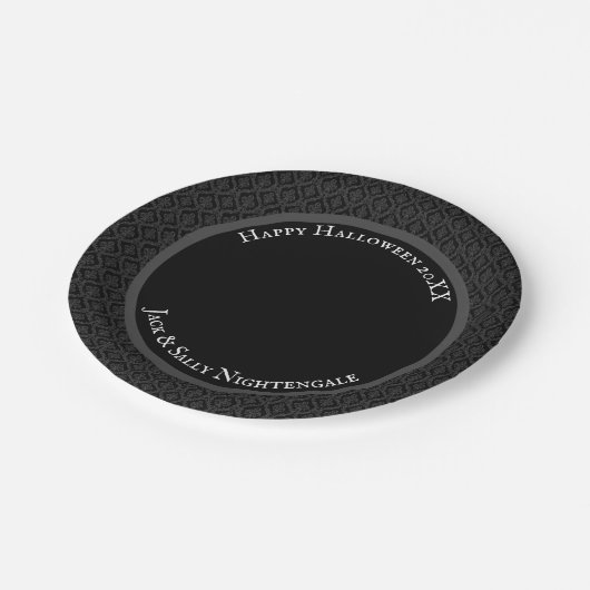 Halloween Viktorianisch Black Brocade Damask Mediu Pappteller (Schrägansicht)