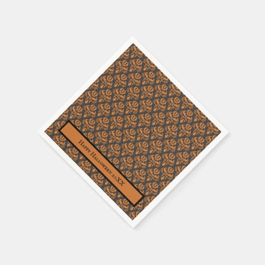 Halloween Viktorianisch Damask Black Orange Serviette (Ecke)
