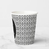 Halloween Viktorianisch Damask Brocade Black on Wh Pappbecher (Links)