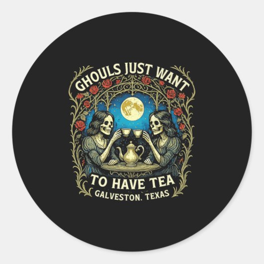 Halloween Viktorianisch Ghoful Skeleton Ladys Drin Runder Aufkleber (Vorderseite)