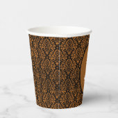 Halloween Viktorianischer Orangenschwarzer Damast Pappbecher (Rechts)