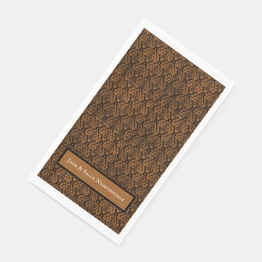 Halloween Viktorianischer Orangenschwarzer Damast Serviette (Ecke)