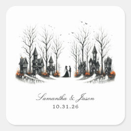 Halloween Village Wedding Quadratischer Aufkleber