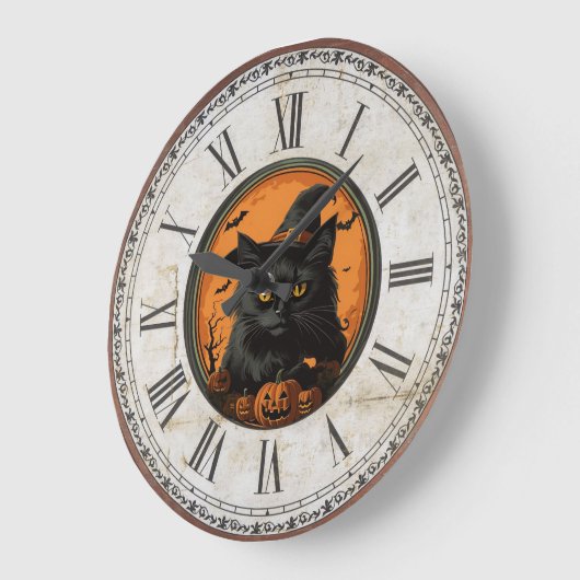 Halloween Vintag Black Cat Große Wanduhr (Winkel)