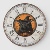 Halloween Vintag Black Cat Große Wanduhr (Vorderseite)