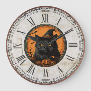Halloween Vintag Black Cat Große Wanduhr