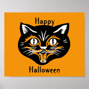 Halloween Vintag Cat Face Poster