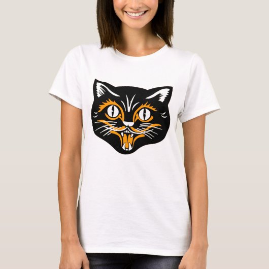 Halloween Vintag Cat Face T-Shirt (Vorderseite)