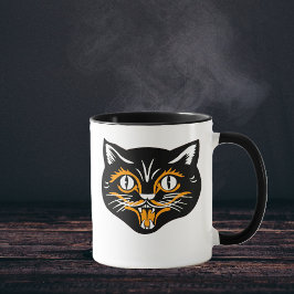 Halloween Vintag Cat Face Tasse