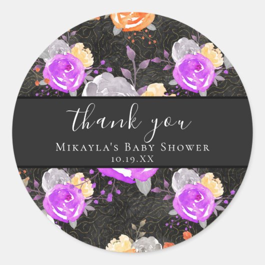 Halloween Vintag Floral Baby Dusche Runder Aufkleber (Vorderseite)