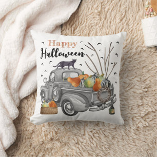 Halloween Vintag Grau Truck Kissen
