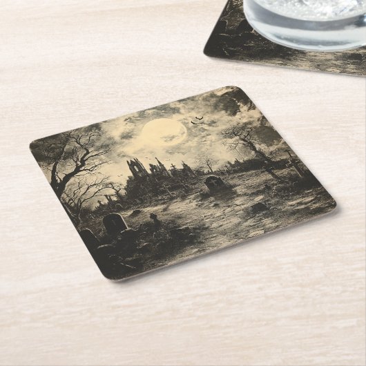 Halloween Vintag Graveyard Grabstein Rechteckiger Pappuntersetzer (angewinkelt)