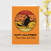 Halloween Vintag Hexe 2 Retro Sonnenuntergang Karte (Gelbe Blume)