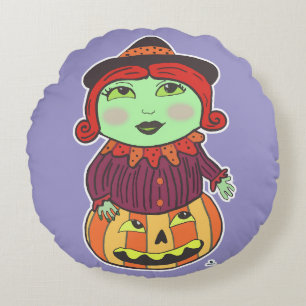 Halloween Vintag Hexenkklassik Gezeichnet Kunst Li Rundes Kissen