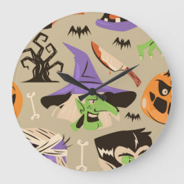 Halloween Vintag Pattern Große Uhr