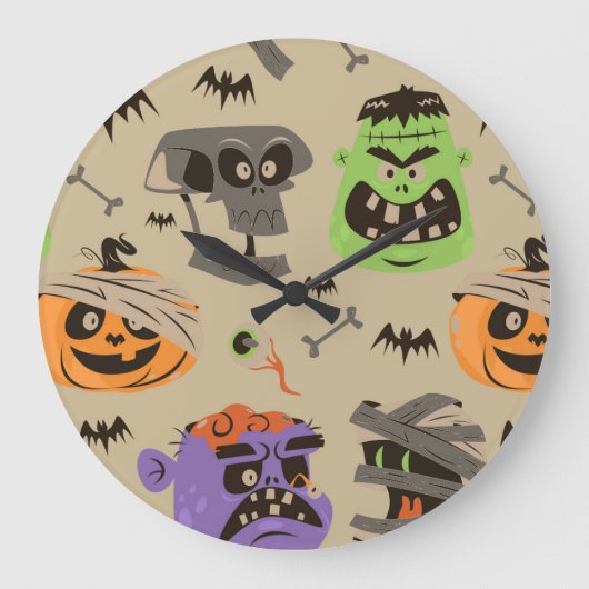 Halloween Vintag Pattern Große Uhr (Vorderseite)