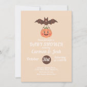 Halloween Vintag Pumpkin Bat Retro Babydusche Einladung (Vorderseite)