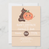 Halloween Vintag Pumpkin Cat Retro Kinderdusche Einladung (Vorderseite)