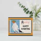 Halloween Vintag Pumpkin Ghost Happy Haunting Postkarte (Stehend Vorderseite)
