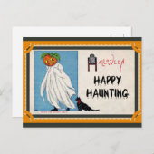 Halloween Vintag Pumpkin Ghost Happy Haunting Postkarte (Vorne/Hinten)