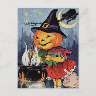 Halloween Vintag Pumpkin Hexe MoonPostcard Feiertagspostkarte