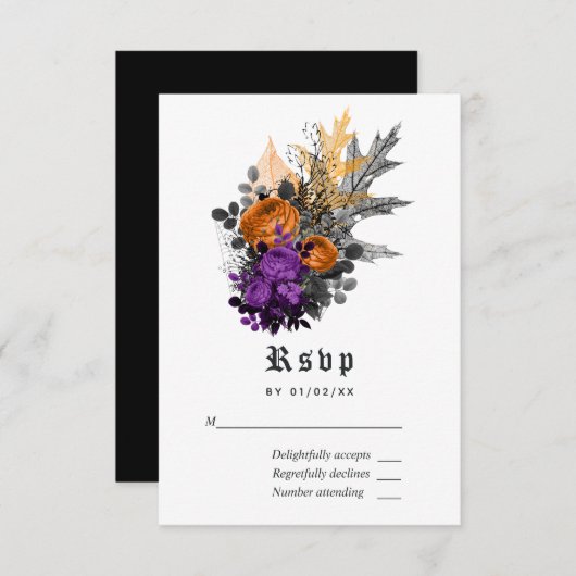 Halloween Vintag Shabby Floral Wedding RSVP Karte (Vorne/Hinten)
