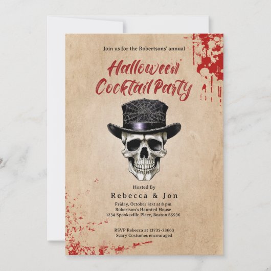 Halloween Vintag Skull Cocktail Party Einladung (Vorderseite)