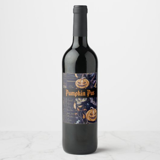 Halloween Vintag Spooky Pumpkin Pus Weinetikett (Vorderseite)