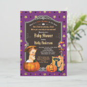 Halloween Vintage Babydusche Retroklatsche Einladung (Stehend Vorderseite)