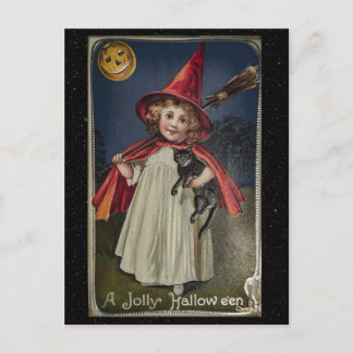 Halloween Vintage Funny Cat Illustration Postkarte