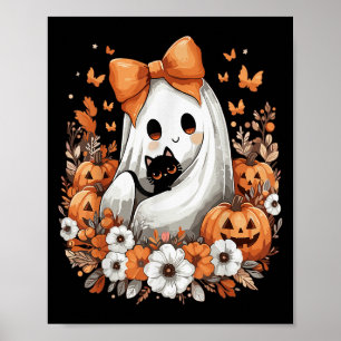 Halloween Vintage-Geist mit schwarzer Katze Kürbis Poster