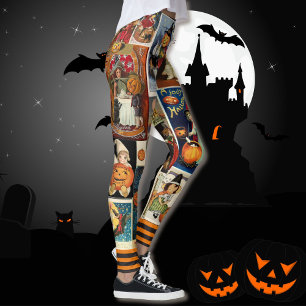 Halloween Vintage Grußkarten Hexen Kürbisse Leggings
