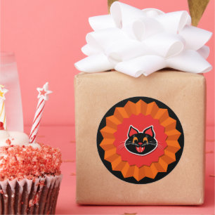 Halloween Vintage Katze Süß Runder Aufkleber