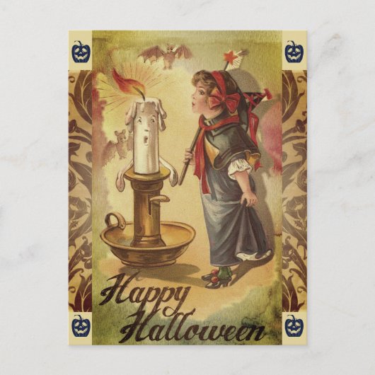 Halloween Vintage Kerze und Kostüme Postkarte (Vorderseite)