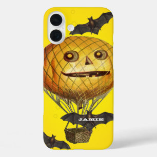 Halloween Vintage-Kürbis-Ballon-Mann und Fledermäu iPhone 16 Plus Hülle
