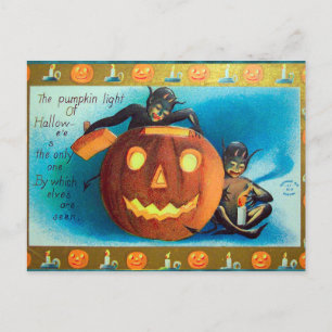 Halloween Vintage-Kürbis-Elfen Feiertagspostkarte