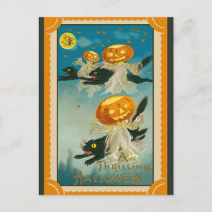 Halloween Vintage-Kürbis schwarze Katze Postkarte