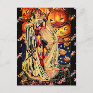 Halloween Vintage Lady Kürbislaterne Black Orange Postkarte