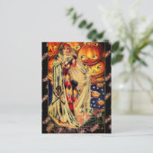 Halloween Vintage Lady Kürbislaterne Black Orange Postkarte (Stehend Vorderseite)