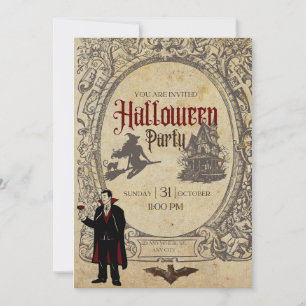 Halloween Vintage Retro Vampir Hexen Einladung