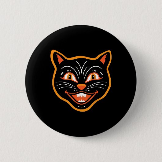 Halloween Vintage Schwarze Katze Button (Vorderseite)