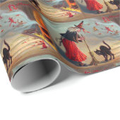 Halloween-Vintage Schwarze Katze Geschenkpapier (Rolleneckpunkt)