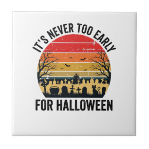 Halloween Vintage Sonnenuntergang Friedhof Katze V Fliese