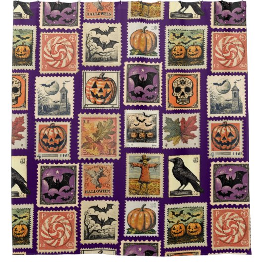 Halloween Vintage Stamp Patter Shower Curtain Duschvorhang (Vorderseite)